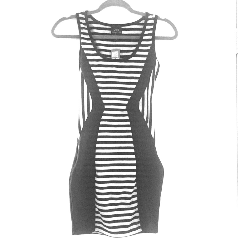 NWT Bebe black & grey striped tank dress XS